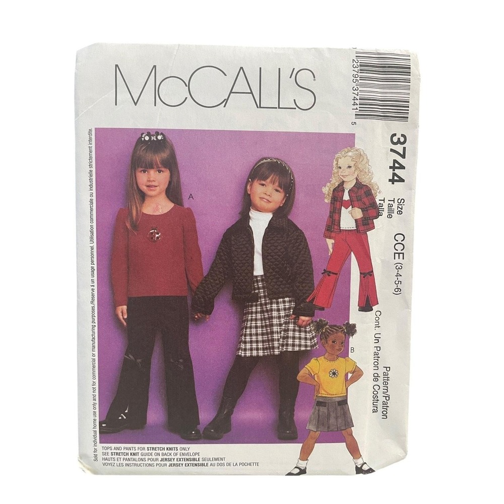 McCALL'S 3744 Girls Jacket Tops Pants Skirt Sewing Pattern Size‎ 3-6